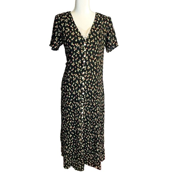 Fashion Bug Dresses & Skirts - Vintage Fashion Bug Deep Vneck Floral Ditsy Novelty Print Stretch Maxi Dress Sz8